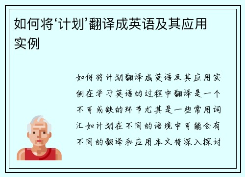 如何将‘计划’翻译成英语及其应用实例